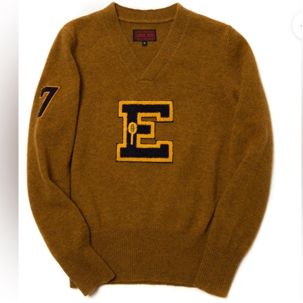 Men's Mustard Sweater with Letter Patch